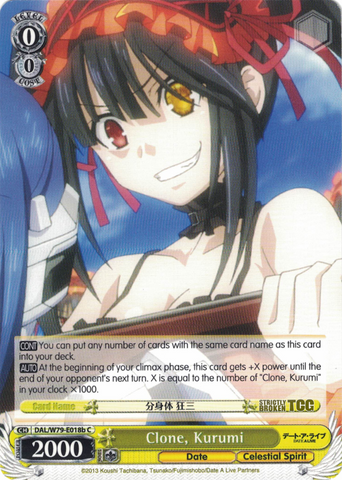 DAL/W79-E018b Clone, Kurumi - Date A Live English Weiss Schwarz Trading Card Game