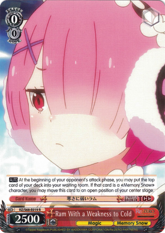 RZ/S68-E019 Ram With a Weakness to Cold - Re:ZERO -Starting Life in Another World- Memory Snow English Weiss Schwarz Trading Card Game