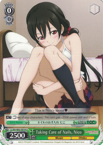 LL/EN-W02-E019 Taking Care of Nails, Nico - Love Live! DX Vol.2 English Weiss Schwarz Trading Card Game