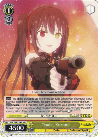 DAL/WE33-E020 Trade, Kurumi - Date A Bullet Extra Booster English Weiss Schwarz Trading Card Game