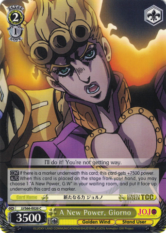 JJ/S66-E020 A New Power, Giorno - JoJo's Bizarre Adventure: Golden Wind English Weiss Schwarz Trading Card Game