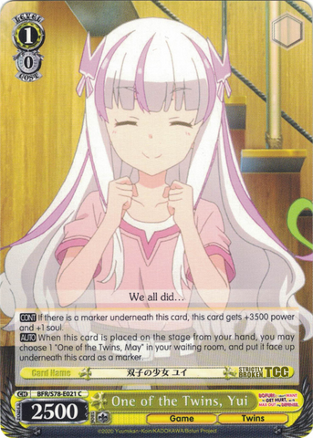 BFR/S78-E021 One of the Twins, Yui - BOFURI: I Don't Want to Get Hurt, so I'll Max Out My Defense. English Weiss Schwarz Trading Card Game