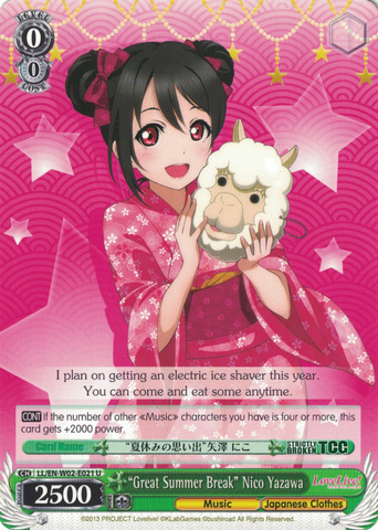 LL/EN-W02-E021 “Great Summer Break” Nico Yazawa - Love Live! DX Vol.2 English Weiss Schwarz Trading Card Game