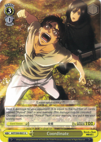 AOT/S50-E021 Coordinate - Attack On Titan Vol.2 English Weiss Schwarz Trading Card Game
