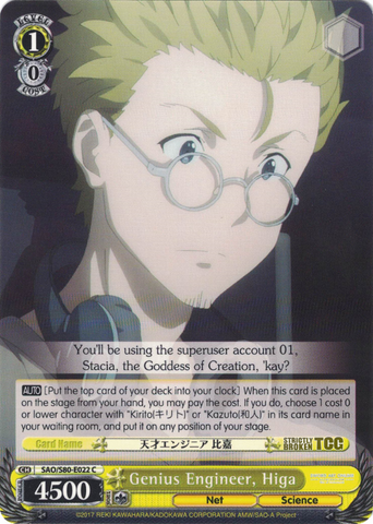 SAO/S80-E022 Genius Engineer, Higa - Sword Art Online -Alicization- Vol. 2 English Weiss Schwarz Trading Card Game