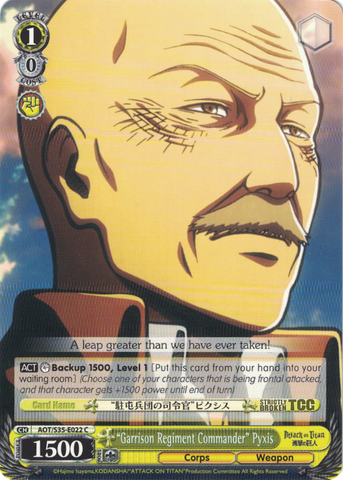 AOT/S35-E022 "Garrison Regiment Commander" Pyxis - Attack On Titan Vol.1 English Weiss Schwarz Trading Card Game