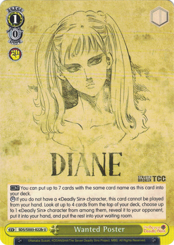SDS/SX03-022b Wanted Poster - The Seven Deadly Sins English Weiss Schwarz Trading Card Game