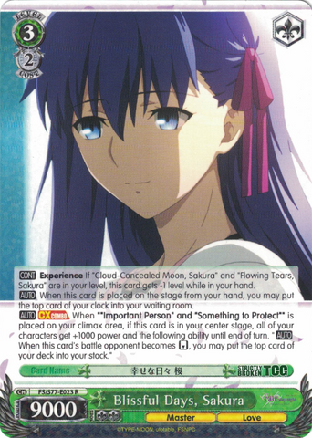 FS/S77-E023 Blissful Days, Sakura - Fate/Stay Night Heaven's Feel Vol. 2 English Weiss Schwarz Trading Card Game