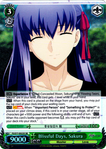 FS/S77-E023S Blissful Days, Sakura (Foil) - Fate/Stay Night Heaven's Feel Vol. 2 English Weiss Schwarz Trading Card Game