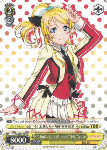 LL/EN-W01-023 "That's Our Miracle" Eli Ayase - Love Live! DX English Weiss Schwarz Trading Card Game