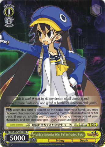 DG/EN-S03-E024 Middle Schooler Who Fell to Hades, Fuka - Disgaea English Weiss Schwarz Trading Card Game