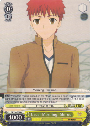 FS/S34-E024 Usual Morning, Shirou - Fate/Stay Night Unlimited Bladeworks Vol.1 English Weiss Schwarz Trading Card Game