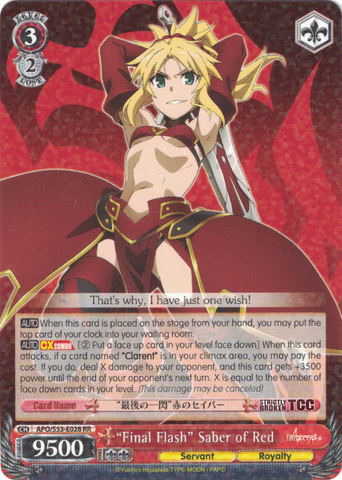 APO/S53-E028 "Final Flash" Saber of Red - Fate/Apocrypha English Weiss Schwarz Trading Card Game