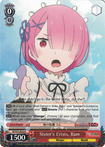 RZ/S55-E029 Sister's Crisis, Ram - Re:ZERO -Starting Life in Another World- Vol.2 English Weiss Schwarz Trading Card Game