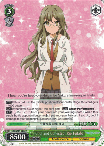 SBY/W64-E032 Cool and Collected, Rio Futaba - Rascal Does Not Dream of Bunny Girl Senpai English Weiss Schwarz Trading Card Game