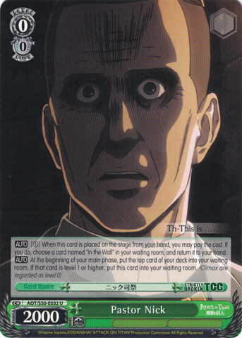 AOT/S50-E032 Pastor Nick - Attack On Titan Vol.2 English Weiss Schwarz Trading Card Game