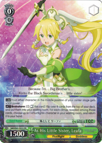 SAO/S80-E033 As His Little Sister, Leafa - Sword Art Online -Alicization- Vol. 2 English Weiss Schwarz Trading Card Game