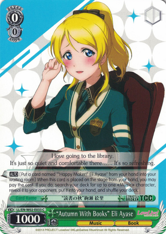 LL/EN-W02-E033 “Autumn With Books” Eli Ayase - Love Live! DX Vol.2 English Weiss Schwarz Trading Card Game