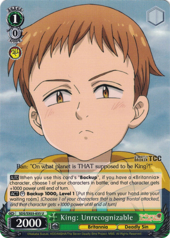 SDS/SX03-035 King: Unrecognizable - The Seven Deadly Sins English Weiss Schwarz Trading Card Game