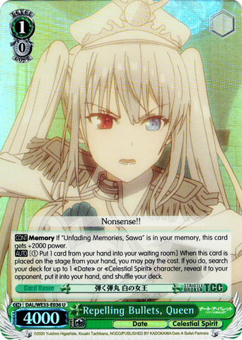 DAL/WE33-E036 Repelling Bullets, Queen (Foil) - Date A Bullet Extra Booster English Weiss Schwarz Trading Card Game