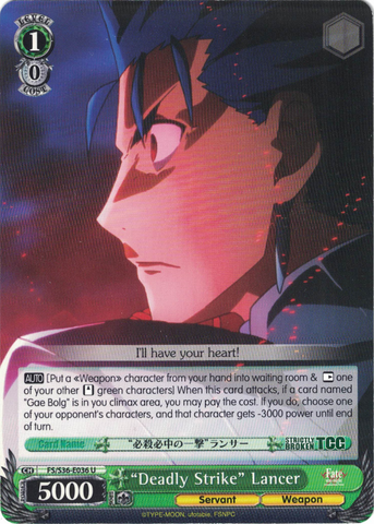 FS/S36-E036 “Deadly Strike” Lancer - Fate/Stay Night Unlimited Blade Works Vol.2 English Weiss Schwarz Trading Card Game