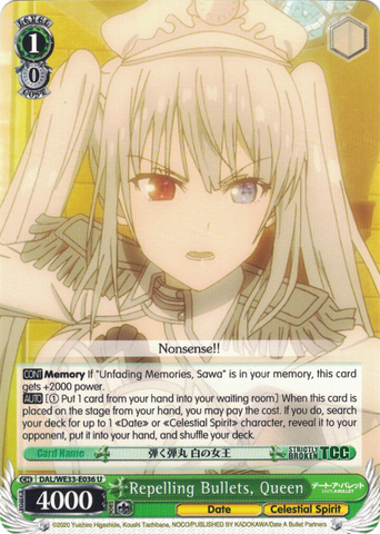 DAL/WE33-E036 Repelling Bullets, Queen - Date A Bullet Extra Booster English Weiss Schwarz Trading Card Game
