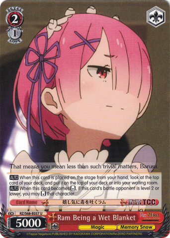 RZ/S68-E037 Ram Being a Wet Blanket - Re:ZERO -Starting Life in Another World- Memory Snow English Weiss Schwarz Trading Card Game