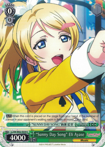 LL/EN-W02-E039 “Sunny Day Song” Eli Ayase - Love Live! DX Vol.2 English Weiss Schwarz Trading Card Game