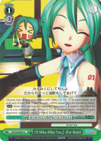 PD/S29-E039 I'll Miku-Miku You♪ (For Reals) - Hatsune Miku: Project DIVA F 2nd English Weiss Schwarz Trading Card Game