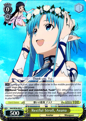 SAO/SE26-E03 Restful Stroll, Asuna (Foil) - Sword Art Online Ⅱ Vol.2 Extra Booster English Weiss Schwarz Trading Card Game