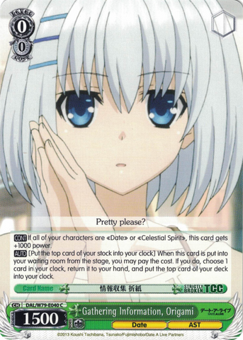 DAL/W79-E040 Gathering Information, Origami - Date A Live English Weiss Schwarz Trading Card Game