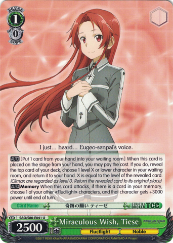 SAO/S80-E041 Miraculous Wish, Tiese - Sword Art Online -Alicization- Vol. 2 English Weiss Schwarz Trading Card Game