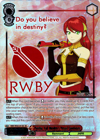 RWBY/WX03-041SEC Pyrrha: Fall Maiden's Vessel Candidate (Foil) - RWBY English Weiss Schwarz Trading Card Game