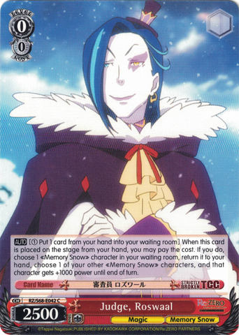 RZ/S68-E042 Judge, Roswaal - Re:ZERO -Starting Life in Another World- Memory Snow English Weiss Schwarz Trading Card Game