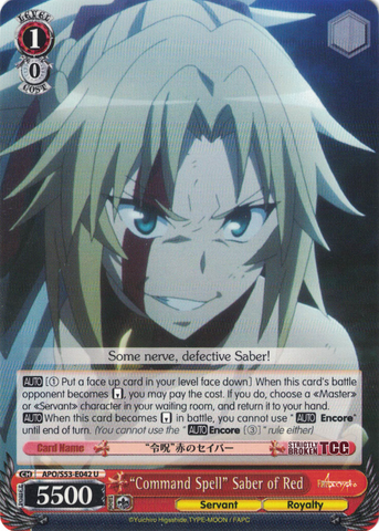 APO/S53-E042 "Command Spell" Saber of Red - Fate/Apocrypha English Weiss Schwarz Trading Card Game