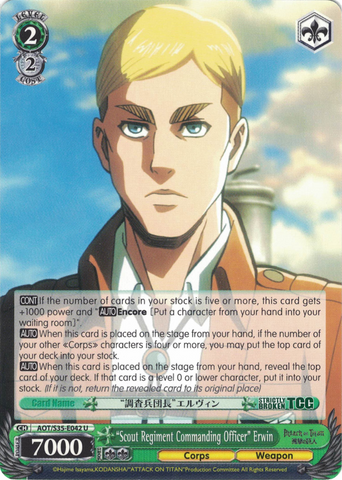 AOT/S35-E042 "Scout Regiment Commanding Officer" Erwin - Attack On Titan Vol.1 English Weiss Schwarz Trading Card Game
