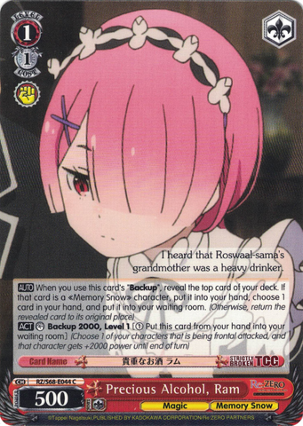 RZ/S68-E044 Precious Alcohol, Ram - Re:ZERO -Starting Life in Another World- Memory Snow English Weiss Schwarz Trading Card Game
