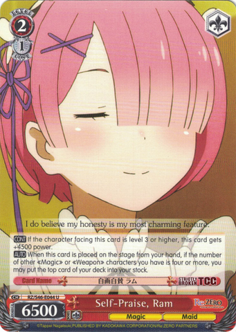 RZ/S46-E044 Self-Praise, Ram - Re:ZERO -Starting Life in Another World- Vol. 1 English Weiss Schwarz Trading Card Game