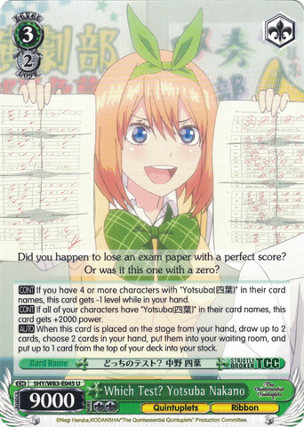 5HY/W83-E045 Which Test? Yotsuba Nakano - The Quintessential Quintuplets English Weiss Schwarz Trading Card Game