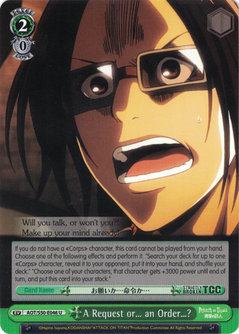 AOT/S50-E046 A Request or… an Order…? - Attack On Titan Vol.2 English Weiss Schwarz Trading Card Game