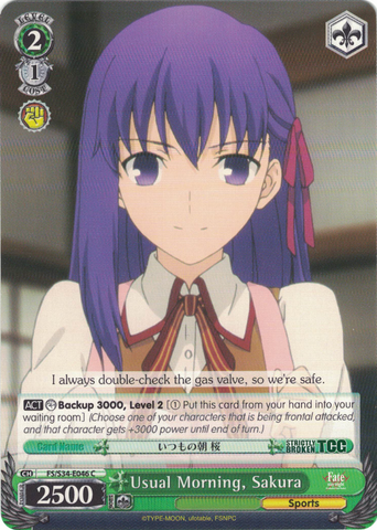 FS/S34-E046 Usual Morning, Sakura - Fate/Stay Night Unlimited Bladeworks Vol.1 English Weiss Schwarz Trading Card Game