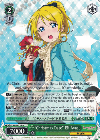 LL/EN-W02-E047 “Christmas Date” Eli Ayase - Love Live! DX Vol.2 English Weiss Schwarz Trading Card Game