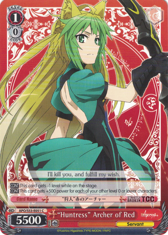 APO/S53-E051 "Huntress" Archer of Red - Fate/Apocrypha English Weiss Schwarz Trading Card Game