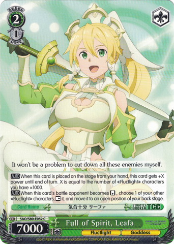SAO/S80-E052 Full of Spirit, Leafa - Sword Art Online -Alicization- Vol. 2 English Weiss Schwarz Trading Card Game