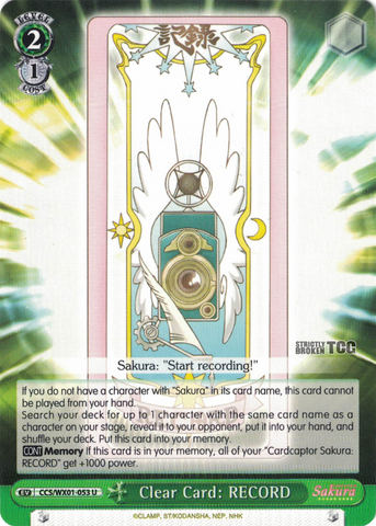 CCS/WX01-053 Clear Card: RECORD - Cardcaptor Sakura English Weiss Schwarz Trading Card Game