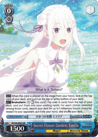 RZ/S68-E053 Secret Flower Garden, Emilia - Re:ZERO -Starting Life in Another World- Memory Snow English Weiss Schwarz Trading Card Game