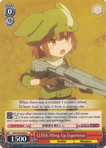 GGO/S59-E053 LLENN Piling Up Experience - SAO Alternative – Gun Gale Online – English Weiss Schwarz Trading Card Game