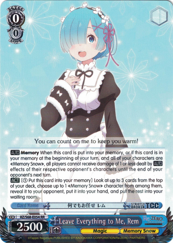 RZ/S68-E054 Leave Everything to Me, Rem - Re:ZERO -Starting Life in Another World- Memory Snow English Weiss Schwarz Trading Card Game