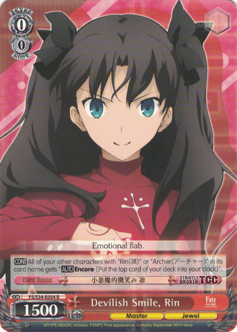FS/S34-E054 Devilish Smile, Rin - Fate/Stay Night Unlimited Bladeworks Vol.1 English Weiss Schwarz Trading Card Game
