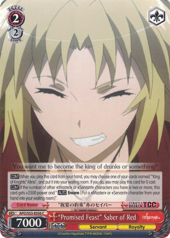 APO/S53-E056 "Promised Feast" Saber of Red - Fate/Apocrypha English Weiss Schwarz Trading Card Game